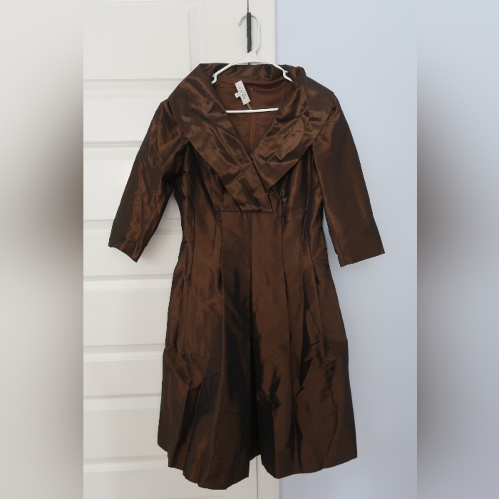 Teri Jon Rickie Freeman Taffeta Brown Dress 12
